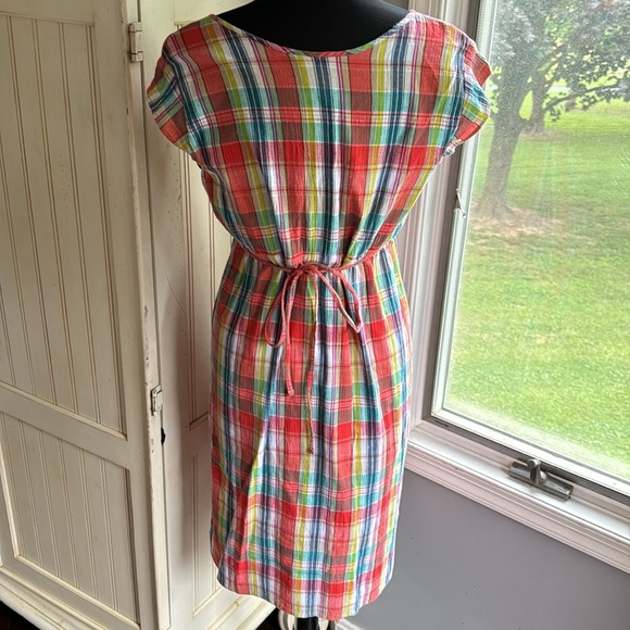 Eddie Bauer 100%‎ Cotton Plaid Tie Waist Sleeveless Dress - Picture 4 of 11